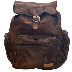 Yak Pak Brown Suede Leather Backpack Purse Vintage 90s Y2K Beige Travel Casual M